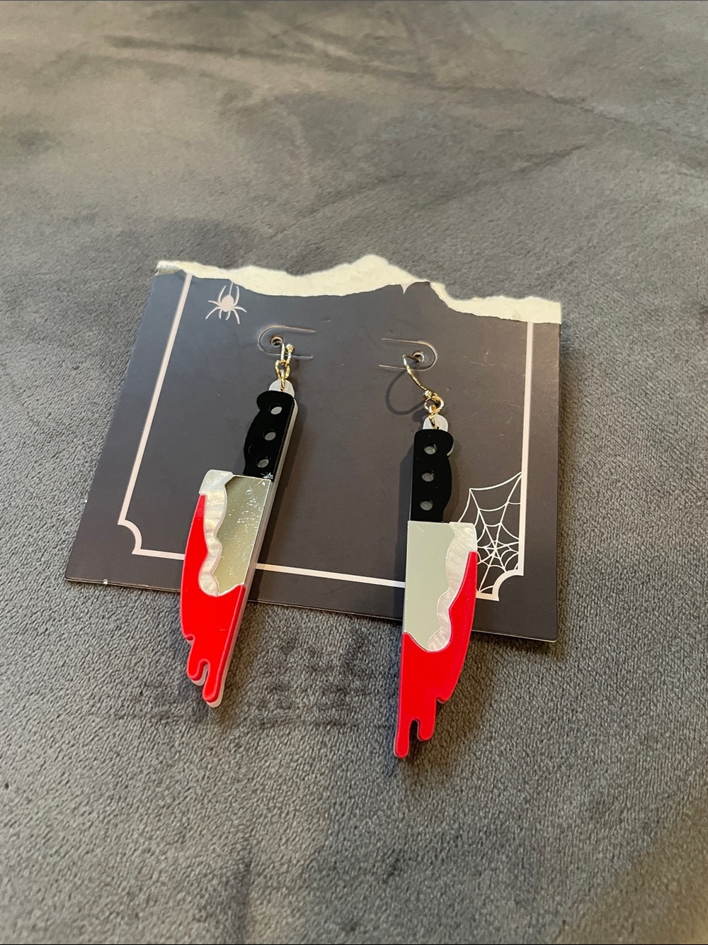 Horror Knife Drop Earrings – Red & Silver Women Accessories